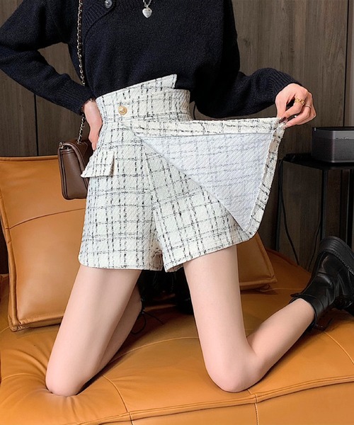 Silly（シリー）の「アシンメトリーツイードハイウエストフェイクスカート（スカート・レディース・ホワイト/ブラック・SMALL/MEDIUM/LARGE）」の19枚目の写真