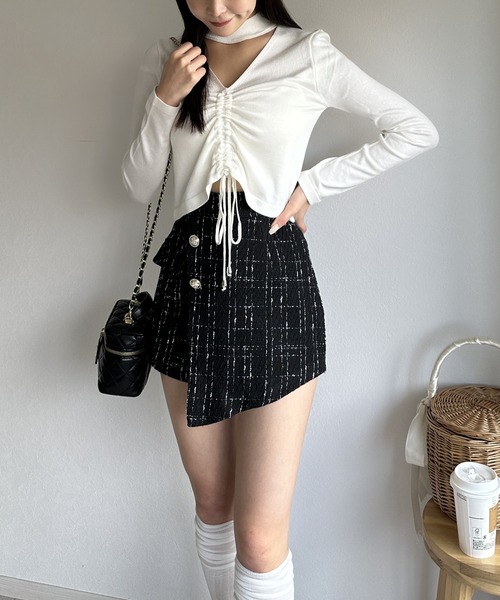 Silly（シリー）の「アシンメトリーツイードハイウエストフェイクスカート（スカート・レディース・ホワイト/ブラック・SMALL/MEDIUM/LARGE）」の11枚目の写真