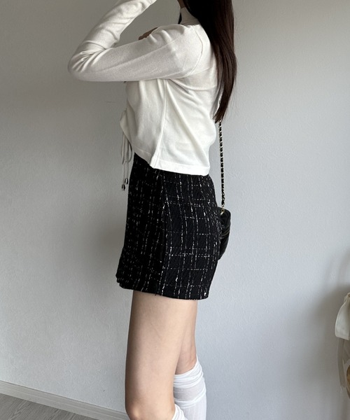 Silly（シリー）の「アシンメトリーツイードハイウエストフェイクスカート（スカート・レディース・ホワイト/ブラック・SMALL/MEDIUM/LARGE）」の12枚目の写真