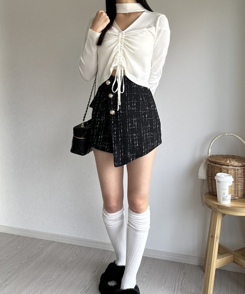 Silly（シリー）の「アシンメトリーツイードハイウエストフェイクスカート（スカート・レディース・ホワイト/ブラック・SMALL/MEDIUM/LARGE）」の10枚目の写真