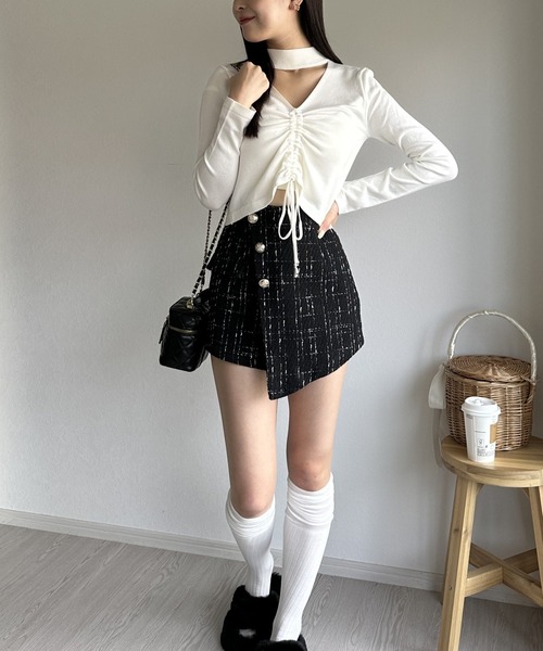 Silly（シリー）の「アシンメトリーツイードハイウエストフェイクスカート（スカート・レディース・ホワイト/ブラック・SMALL/MEDIUM/LARGE）」の8枚目の写真