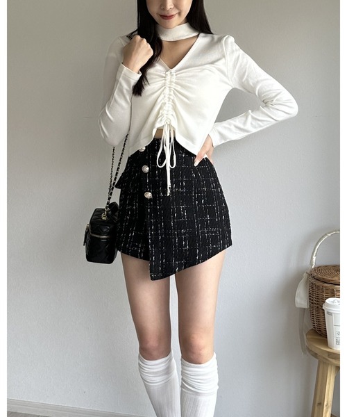 Silly（シリー）の「アシンメトリーツイードハイウエストフェイクスカート（スカート・レディース・ホワイト/ブラック・SMALL/MEDIUM/LARGE）」の9枚目の写真