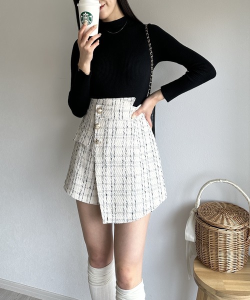 Silly（シリー）の「アシンメトリーツイードハイウエストフェイクスカート（スカート・レディース・ホワイト/ブラック・SMALL/MEDIUM/LARGE）」の18枚目の写真