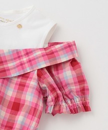 ケイトスペード140サイズ　ガーデンプレイドオフショルダーワンピース　ピンク ケイトスペード140サイズ ガーデンプレイドオフショルダー