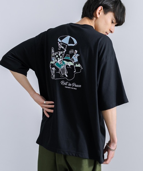 Rocky Monroe(ロッキーモンロー)の「オーバーサイズ TC天竺 プリント刺繍半袖Tシャツ スカル(Tシャツ/カットソー・メンズ・ブラック/ホワイト系/サックスブルー/ホワイト系1/オフホワイト/ブラック系1/ミント/ブラック系/コーラル・M/L)」の7枚目の写真