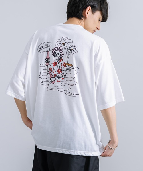 Rocky Monroe(ロッキーモンロー)の「オーバーサイズ TC天竺 プリント刺繍半袖Tシャツ スカル(Tシャツ/カットソー・メンズ・ブラック/ホワイト系/サックスブルー/ホワイト系1/オフホワイト/ブラック系1/ミント/ブラック系/コーラル・M/L)」の3枚目の写真