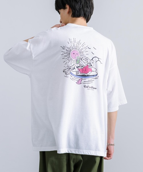 Rocky Monroe(ロッキーモンロー)の「オーバーサイズ TC天竺 プリント刺繍半袖Tシャツ スカル(Tシャツ/カットソー・メンズ・ブラック/ホワイト系/サックスブルー/ホワイト系1/オフホワイト/ブラック系1/ミント/ブラック系/コーラル・M/L)」の14枚目の写真