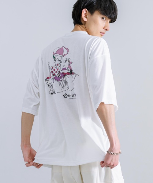Rocky Monroe(ロッキーモンロー)の「オーバーサイズ TC天竺 プリント刺繍半袖Tシャツ スカル(Tシャツ/カットソー・メンズ・ブラック/ホワイト系/サックスブルー/ホワイト系1/オフホワイト/ブラック系1/ミント/ブラック系/コーラル・M/L)」の18枚目の写真