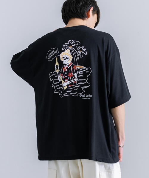 Rocky Monroe(ロッキーモンロー)の「オーバーサイズ TC天竺 プリント刺繍半袖Tシャツ スカル(Tシャツ/カットソー・メンズ・ブラック/ホワイト系/サックスブルー/ホワイト系1/オフホワイト/ブラック系1/ミント/ブラック系/コーラル・M/L)」の22枚目の写真