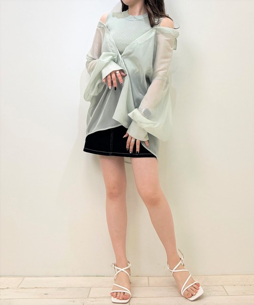 INGNI（イング）の「シアーシャツレイヤードニット（アンサンブル・レディース・ミント/アイボリー/ピンク/ブルー・M）」の6枚目の写真