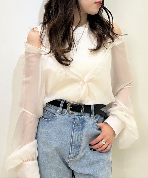 INGNI（イング）の「シアーシャツレイヤードニット（アンサンブル・レディース・ミント/アイボリー/ピンク/ブルー・M）」の12枚目の写真