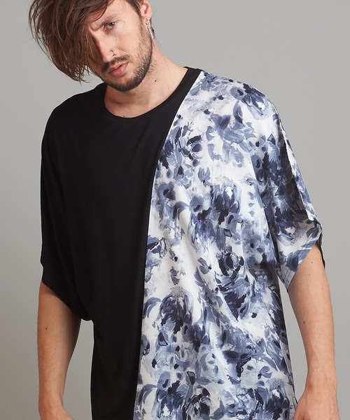 NO ID.(ノーアイディ)の「【NO ID.】Abstract Switch Loose T-Shirt / アブストラクト 切替 ルーズ Tシャツ(Tシャツ/カットソー・メンズ・ブラック/グリーン/ブルー・ONE SIZE)」の2枚目の写真