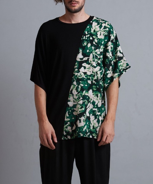 NO ID.(ノーアイディ)の「【NO ID.】Abstract Switch Loose T-Shirt / アブストラクト 切替 ルーズ Tシャツ(Tシャツ/カットソー・メンズ・ブラック/グリーン/ブルー・ONE SIZE)」の4枚目の写真