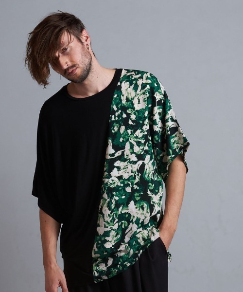 NO ID.(ノーアイディ)の「【NO ID.】Abstract Switch Loose T-Shirt / アブストラクト 切替 ルーズ Tシャツ(Tシャツ/カットソー・メンズ・ブラック/グリーン/ブルー・ONE SIZE)」の15枚目の写真