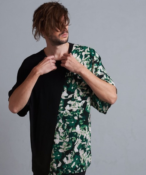 NO ID.(ノーアイディ)の「【NO ID.】Abstract Switch Loose T-Shirt / アブストラクト 切替 ルーズ Tシャツ(Tシャツ/カットソー・メンズ・ブラック/グリーン/ブルー・ONE SIZE)」の18枚目の写真