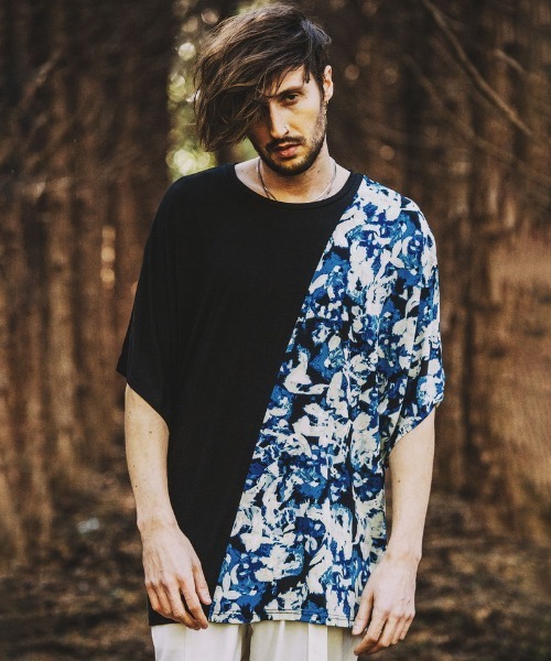 NO ID.(ノーアイディ)の「【NO ID.】Abstract Switch Loose T-Shirt / アブストラクト 切替 ルーズ Tシャツ(Tシャツ/カットソー・メンズ・ブラック/グリーン/ブルー・ONE SIZE)」の19枚目の写真