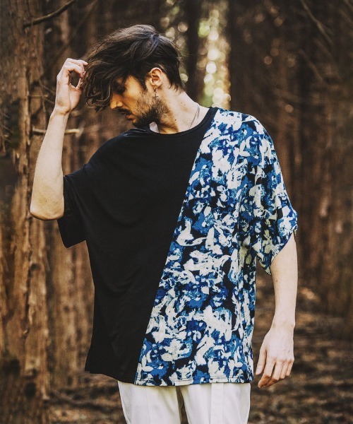 NO ID.(ノーアイディ)の「【NO ID.】Abstract Switch Loose T-Shirt / アブストラクト 切替 ルーズ Tシャツ(Tシャツ/カットソー・メンズ・ブラック/グリーン/ブルー・ONE SIZE)」の20枚目の写真