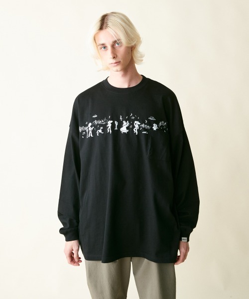 rehacer（レアセル）の「rehacer : Eternity Parade Wide L/S /  エタニティーパレード ワイドシル エット ロング スリーブ カットソー（Tシャツ/カットソー・メンズ・ブラック/ホワイト・SMALL/MEDIUM/LARGE/X-LARGE）」の3枚目の写真