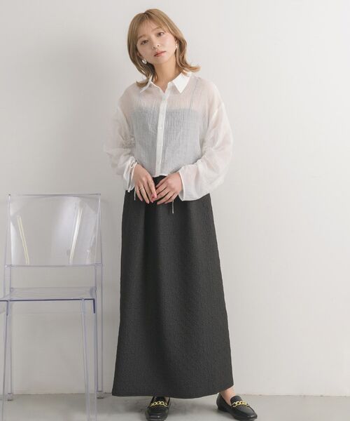 RETRO GIRL(レトロガール)の「袖シャーリングシアーSH(シャツ/ブラウス・レディース・ブルー/オフホワイト/グリーン/ピンク・FREE)」の5枚目の写真