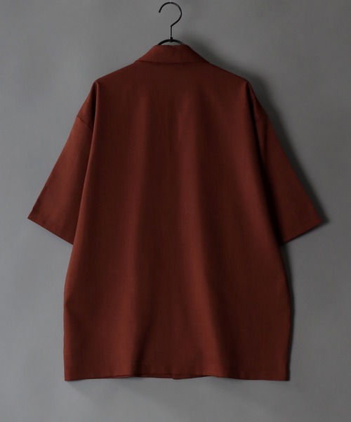 SITRY（シトリー）の「drape tailored collar Shirt/ドレープ テーラードカラー 半袖シャツ シャツジャケット（テーラードジャケット・メンズ・チャコールグレー/ブラック/ブラウン・M/L/LL）」の16枚目の写真