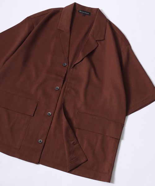 SITRY（シトリー）の「drape tailored collar Shirt/ドレープ テーラードカラー 半袖シャツ シャツジャケット（テーラードジャケット・メンズ・チャコールグレー/ブラック/ブラウン・M/L/LL）」の12枚目の写真