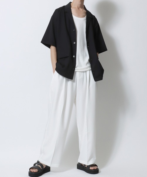 SITRY（シトリー）の「drape tailored collar Shirt/ドレープ テーラードカラー 半袖シャツ シャツジャケット（テーラードジャケット・メンズ・チャコールグレー/ブラック/ブラウン・M/L/LL）」の6枚目の写真