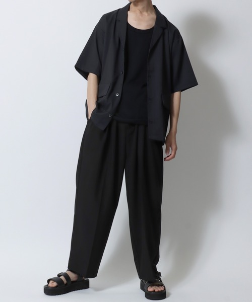 SITRY（シトリー）の「drape tailored collar Shirt/ドレープ テーラードカラー 半袖シャツ シャツジャケット（テーラードジャケット・メンズ・チャコールグレー/ブラック/ブラウン・M/L/LL）」の10枚目の写真