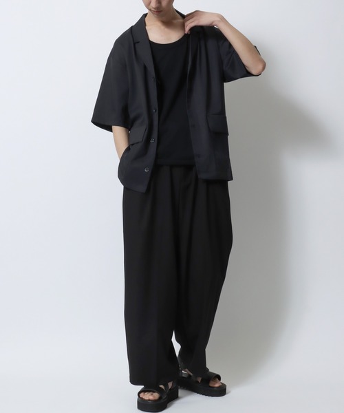 SITRY（シトリー）の「drape tailored collar Shirt/ドレープ テーラードカラー 半袖シャツ シャツジャケット（テーラードジャケット・メンズ・チャコールグレー/ブラック/ブラウン・M/L/LL）」の11枚目の写真