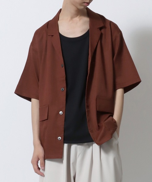 SITRY（シトリー）の「drape tailored collar Shirt/ドレープ テーラードカラー 半袖シャツ シャツジャケット（テーラードジャケット・メンズ・チャコールグレー/ブラック/ブラウン・M/L/LL）」の13枚目の写真