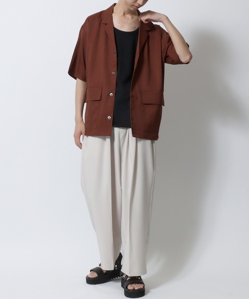 SITRY（シトリー）の「drape tailored collar Shirt/ドレープ テーラードカラー 半袖シャツ シャツジャケット（テーラードジャケット・メンズ・チャコールグレー/ブラック/ブラウン・M/L/LL）」の15枚目の写真