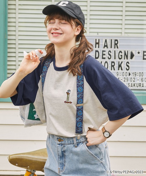 MONO-MART LADY'S（モノマートレディース）の「PEZ/ペッツ 別注  ワンポイント刺繍半袖ラグランTシャツ（Tシャツ/カットソー・レディース・ワイン/ネイビー/スミクロ・FREE）」の18枚目の写真