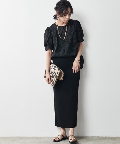 CHIC STYLE（シックスタイル）の「＜大きいサイズ＞カットジャガードパフスリーブブラウス シックスタイル（シャツ/ブラウス・レディース・ベージュ/ブラック・L/LL/3L/4L/5L）」の13枚目の写真