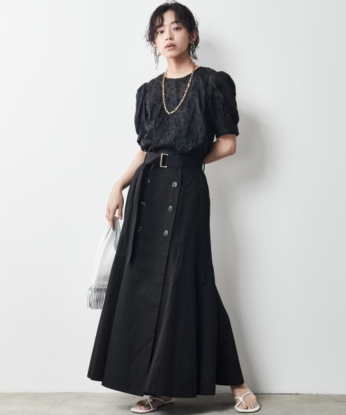 CHIC STYLE（シックスタイル）の「＜大きいサイズ＞カットジャガードパフスリーブブラウス シックスタイル（シャツ/ブラウス・レディース・ベージュ/ブラック・L/LL/3L/4L/5L）」の17枚目の写真