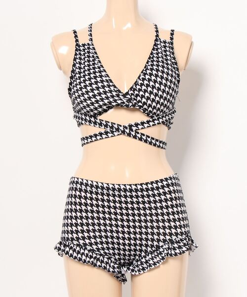 Ritzy（リッツィー）の「千鳥柄フロントクロスハイウエストビキニ 水着（水着・レディース・ブラック・FREE）」の10枚目の写真