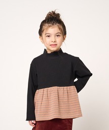 Moujonjon（ムージョンジョン）の「テレコハイネックチェック切替Ｔシャツ（Tシャツ/カットソー・キッズ）」