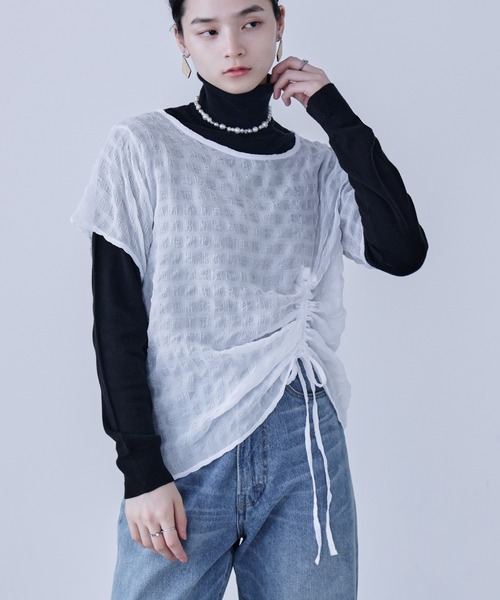 セール】サイドシャーリング 半袖ブラウス（Tシャツ/カットソー 