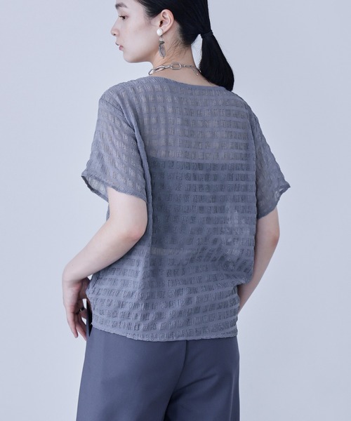 Fashion Letter(ファッションレター)の「サイドシャーリング 半袖ブラウス(Tシャツ/カットソー・レディース・ブラック/オフホワイト/グリーン/ブルー・M)」の18枚目の写真