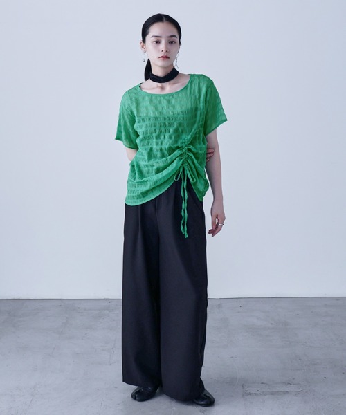 Fashion Letter(ファッションレター)の「サイドシャーリング 半袖ブラウス(Tシャツ/カットソー・レディース・ブラック/オフホワイト/グリーン/ブルー・M)」の20枚目の写真