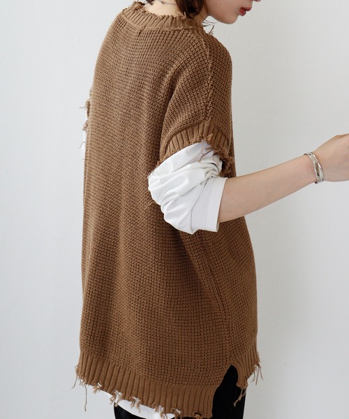 FUNALIVE(ファンアライブ)の「ダメージ加工ラーベン編みビッグシルエットベスト(ベスト・メンズ・ブラック/チャコールグレー/ブラウン/ホワイト・M/L)」の21枚目の写真