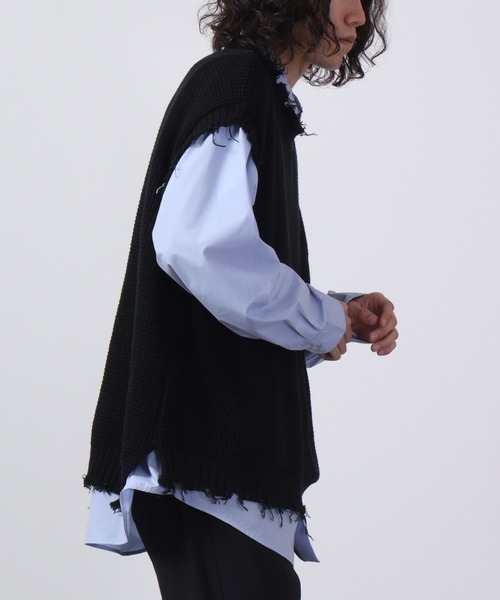 FUNALIVE(ファンアライブ)の「ダメージ加工ラーベン編みビッグシルエットベスト(ベスト・メンズ・ブラック/チャコールグレー/ブラウン/ホワイト・M/L)」の10枚目の写真