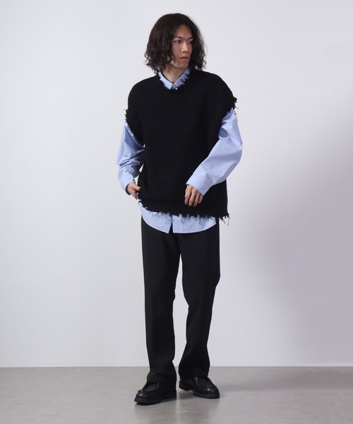 FUNALIVE(ファンアライブ)の「ダメージ加工ラーベン編みビッグシルエットベスト(ベスト・メンズ・ブラック/チャコールグレー/ブラウン/ホワイト・M/L)」の13枚目の写真