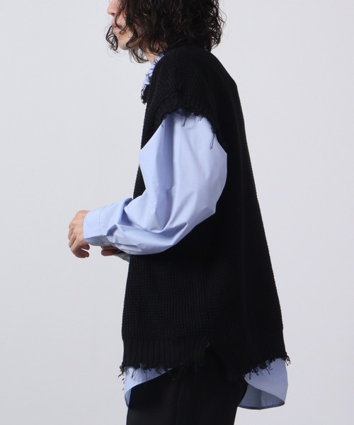 FUNALIVE(ファンアライブ)の「ダメージ加工ラーベン編みビッグシルエットベスト(ベスト・メンズ・ブラック/チャコールグレー/ブラウン/ホワイト・M/L)」の11枚目の写真