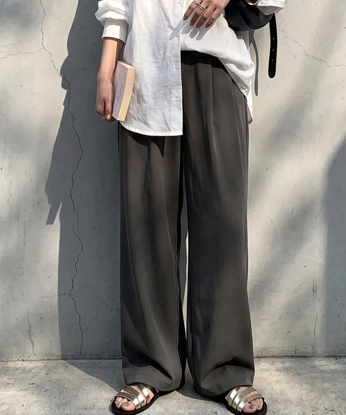 ジョーゼット生地ストレートパンツ（その他パンツ）｜antiqua 
