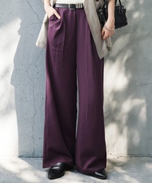 ロング 無地 ストレート タックパンツ