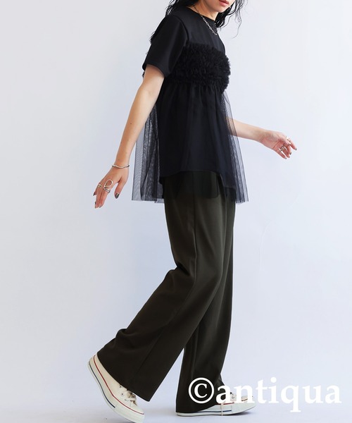 ジョーゼット生地ストレートパンツ（その他パンツ）｜antiqua