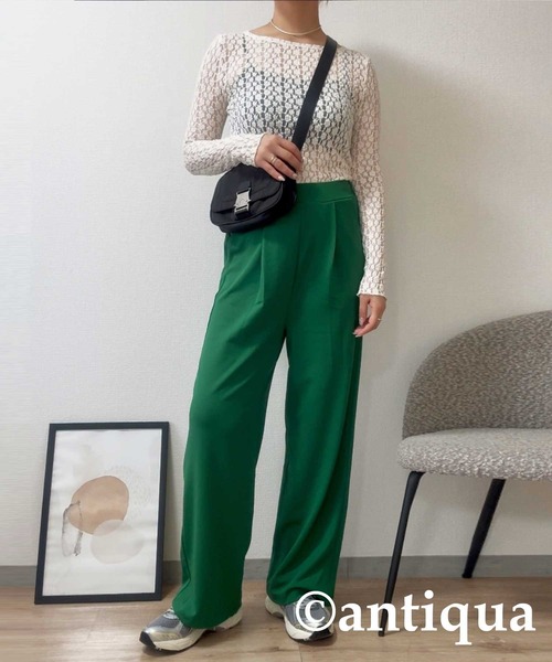ジョーゼット生地ストレートパンツ（その他パンツ）｜antiqua