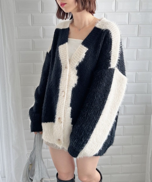 Loueme（ルエム）の「バイカラーシャギーニットルーズカーディガン