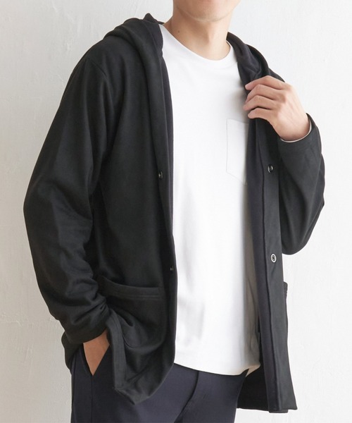 ikka(イッカ)の「フェイクスエードフーディガン(カーディガン/ボレロ・メンズ・ブラック/グレー・L/XL/M/S)」の1枚目の写真