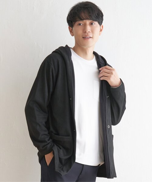 ikka(イッカ)の「フェイクスエードフーディガン(カーディガン/ボレロ・メンズ・ブラック/グレー・L/XL/M/S)」の3枚目の写真