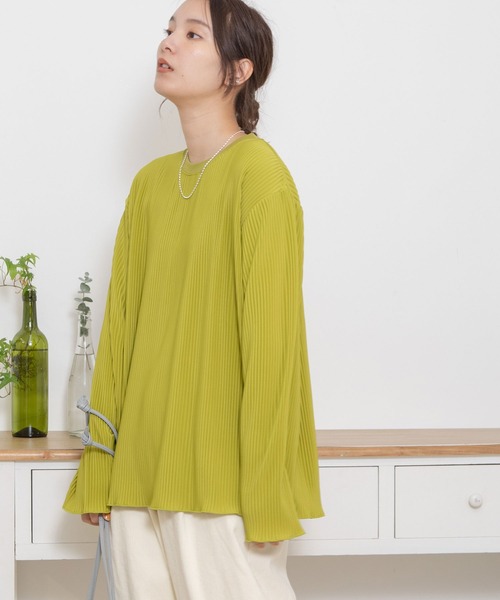 POU DOU DOU(プードゥドゥ)の「トリコットプリーツロンTee(Tシャツ/カットソー・レディース・オフホワイト/ブルー/ライトグリーン・3)」の5枚目の写真